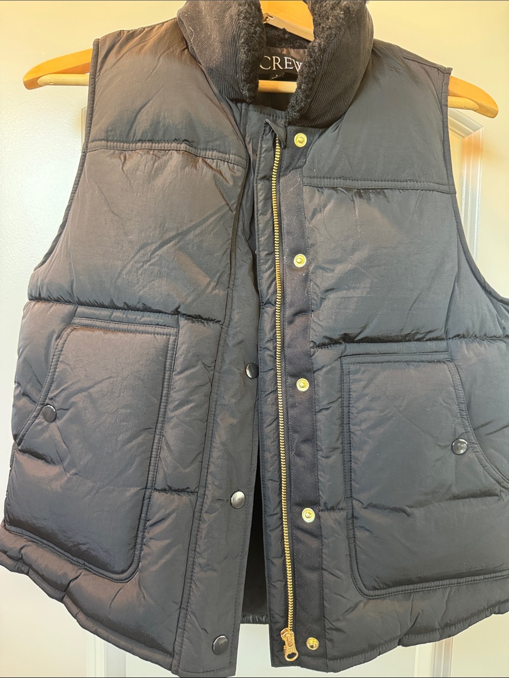 J. Crew Navy Quilted Puffer Vest with Gold Hardware